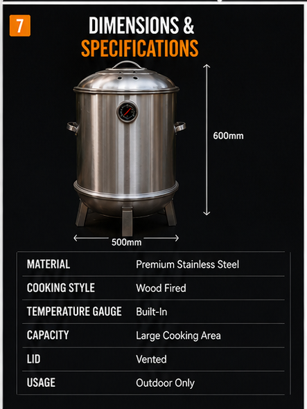 Barrel BBQ dimensions and specifications 600mm x 500mm