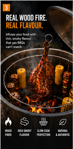 Barrel BBQ real wood fire real flavour cooking