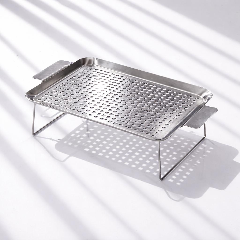 stainless steel foldable BBQ plate with handles