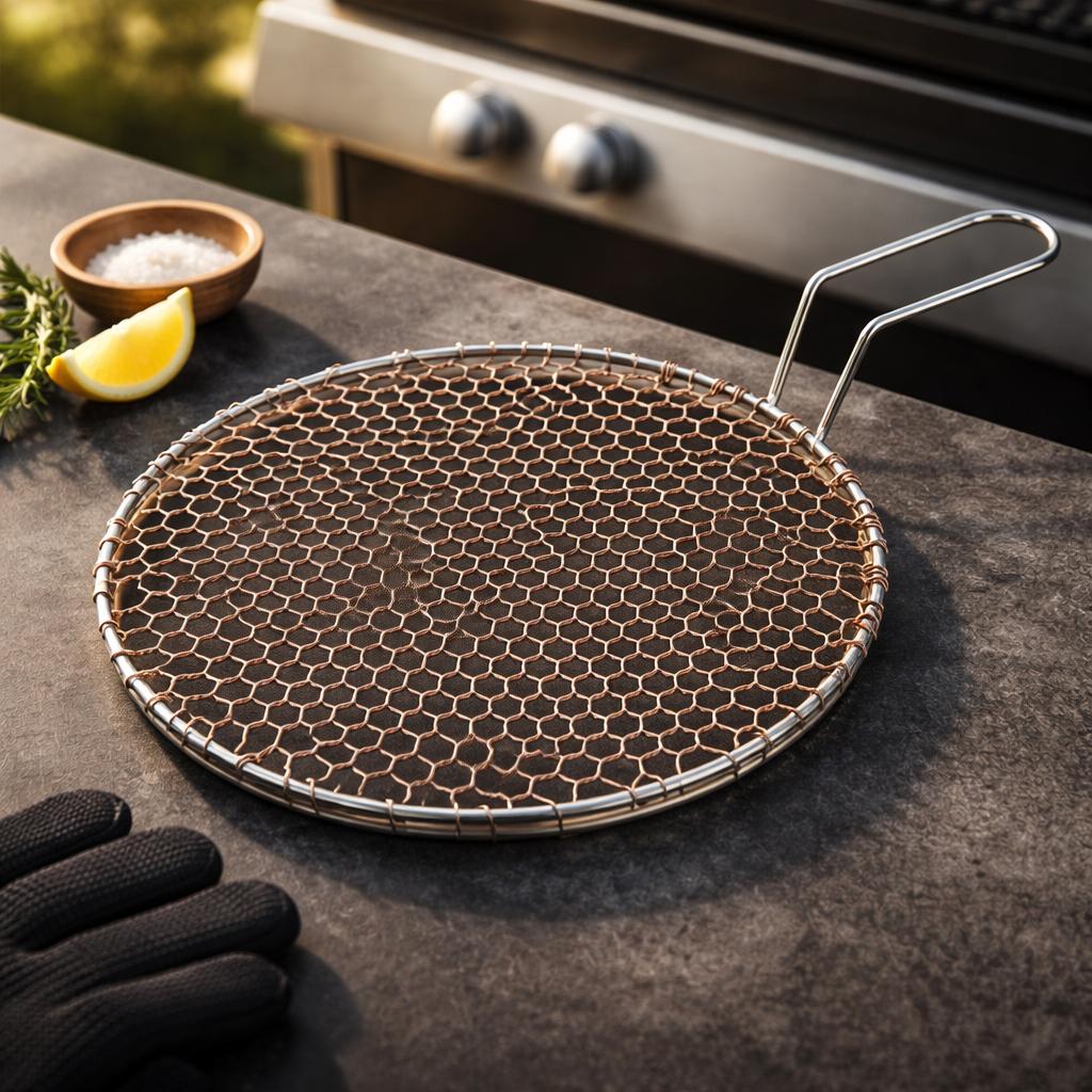 Stainless steel BBQ grill plate (with handle)